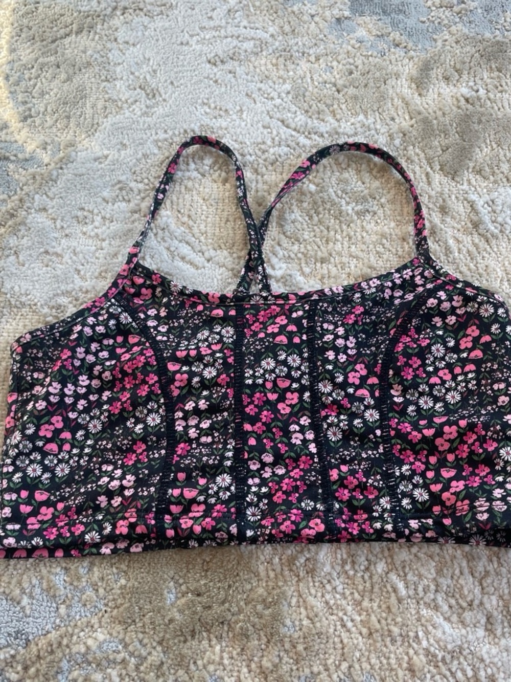 Alya Black Floral Sports Bralette with Pink Accents